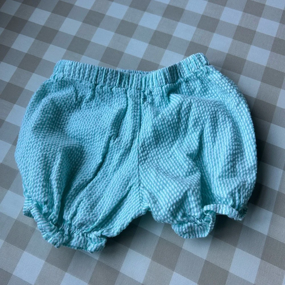 James & Lottie Floral Seersucker Bloomer Set Mint Gingham 12 Months